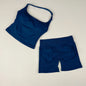 VEQKING Seamless 2pcs Women Yoga Sets Open Back Longline Sports Halter Bras Running Tank Tops Scrunch Butt Gym Workourt Shorts
