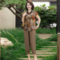 Summer 2025 Plus Size Cotton Linen Comfortable Women's Two-piece T-shirt+pants Buttoned T-shirt Set Outdoor Retro