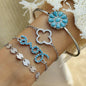 KMVEXO 5Pcs/Set Vintage Bohemian Turquoise Inlaid Bracelets Women Ethnic Style Flower Feather Cuff Bracelet Bangles Boho Jewelry