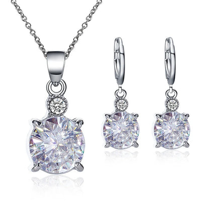 Fashion Silver Color Necklace Earrings Cubic Zirconia Jewelry Sets Elegant Crystal Zircon Jewelry Women Wedding Jewelry Set
