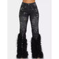 Women's Jeans Tassel Holes Vintage Feather High Waist Y2K Streetwear Casual Denim Pant Autumn Slim Beading Hollow Out Trousers