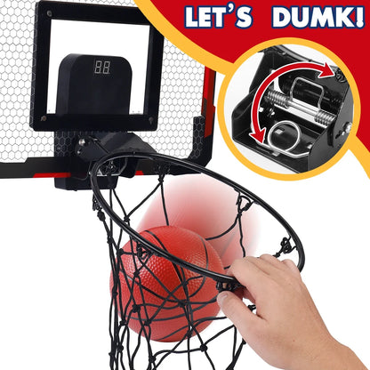 MQUDUO Door Mounted Mini Basketball Hoop Set with 3 Balls, Padded Backboard and Foldable Rim for Dorm Room Basketball Challenge