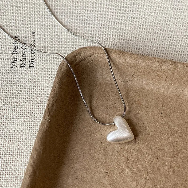 Vnox Minimalism Heart Pendant Snake Chain Necklace for Women Girls, Matte Silver Color Love Pendant Necklace Jewelry Gift