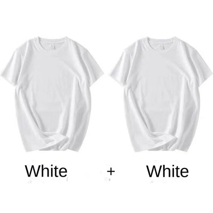 2-Pack Unisex Cotton White Loose Fit T-Shirts
