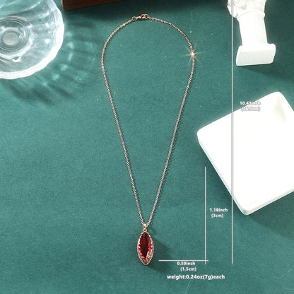 Elegant Luxury Leaf Shape Red Synthetic Zirconia Dangle Necklace for Women Fashion Charm Rose Golden Banquet Anniversary Jewelry