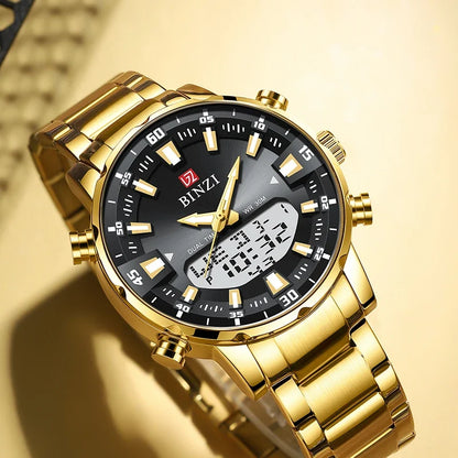 Men Watches 2025 Top Brand Luxury relogio masculino Gold Stainless Steel Band Wrist Watch For Male Clock Men Dual Display watch