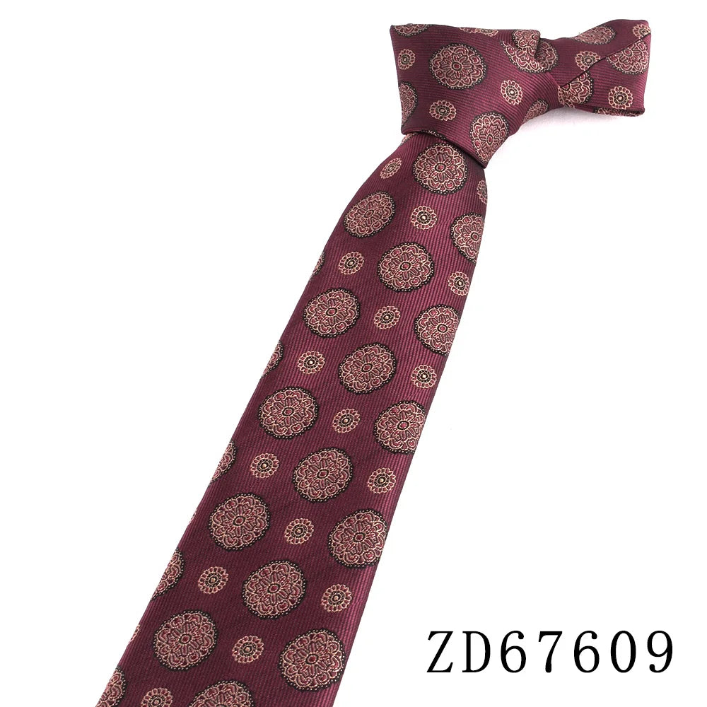 NEW 8cm Wide Tie For Man Jacquard Necktie Luxury Flower Business Neck Tie Suit Cravat Dark Red Ties For Wedding Party Men Gift
