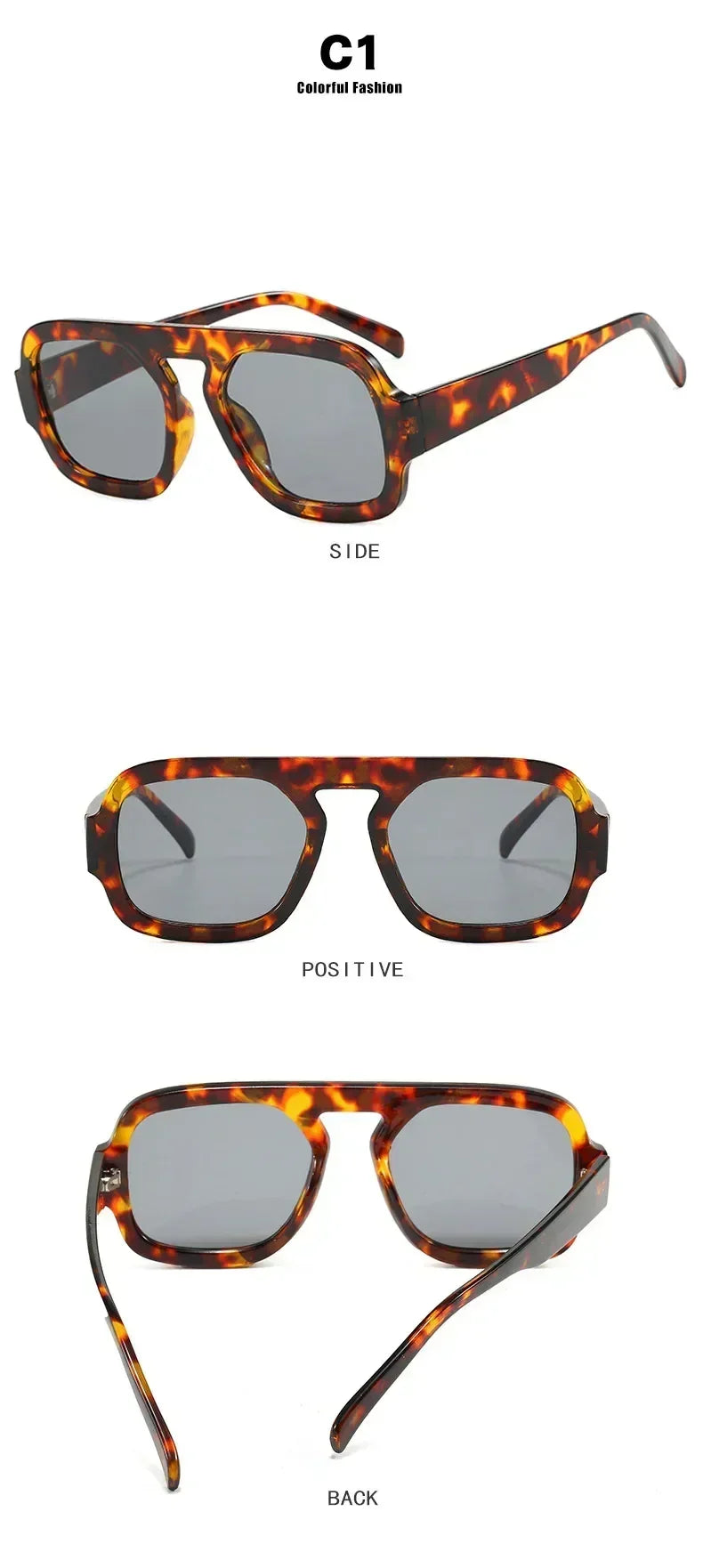 DOHOHDO 2025 Fashion Square Sunglasses Women New Retro Black Brown Thick Frame Pilot Sun Glasses Woman Chic Polygon Shades UV400