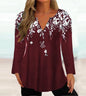 Plus-size women's casual floral print V-neck long-sleeve T-shirt top