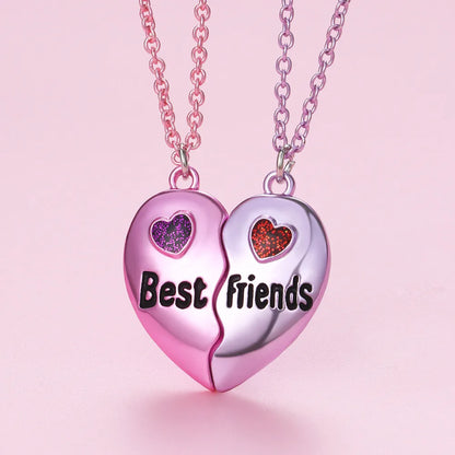 A Girl 2Pcs/set Multicolour Heart-shaped Stitching Best Friend Bestie Necklace BFF Friendship Jewelry Gifts for Girls