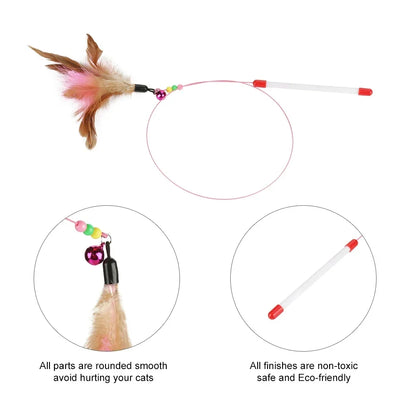 1-10pc Interactive Cat Feather Toy Accessories Pet Supply Wand Kitten