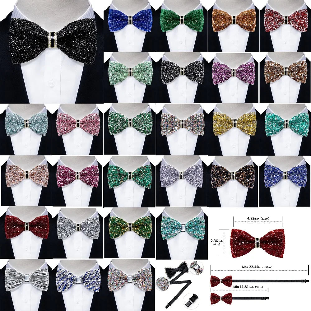 Sparkle Rhinestone Bow Ties for Men Pre-Tied Diamond Sequin Bowtie with Adjustable Length Wedding Party