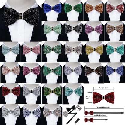 Sparkle Rhinestone Bow Ties for Men Pre-Tied Diamond Sequin Bowtie with Adjustable Length Wedding Party