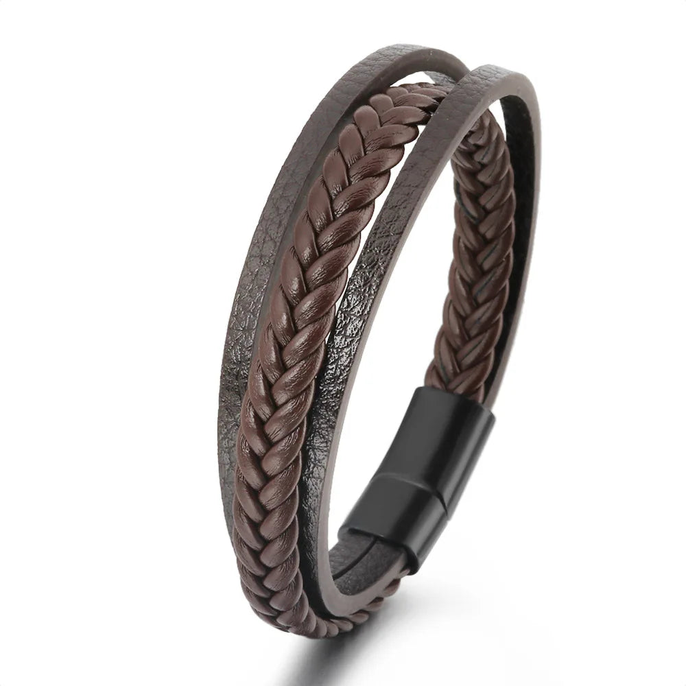 Trendy  Leather Bracelets Men Stainless Steel Multilayer Braided Rope Bracelets For Male Bracelets Jewelry Pulsera Hombre