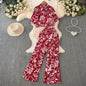 Beach Style Fashion Printed Women Pant Sets 2pcs Short Chiffon Shirts+Wide Leg Pants 2025 New Summer Casual Loose Female Suits