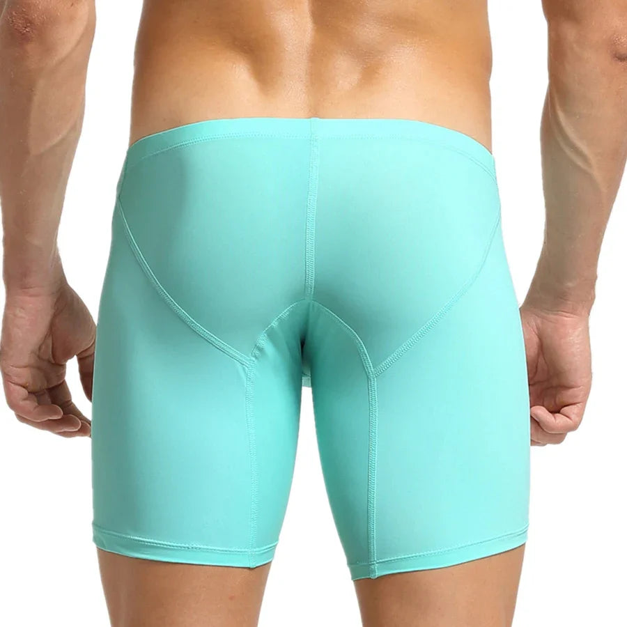 Men’s Long Leg Boxer Shorts – Stretch Ice Silk Athletic Underwear