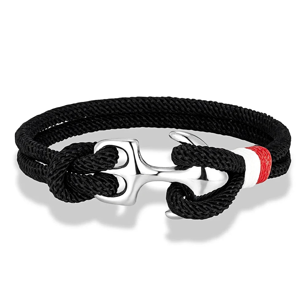 MKENDN Creative Contrast Double Strand Anchor Bracelets Men Women Nautical Survival Rope Bracelets Stainless Steel Anchor Buckle