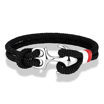 MKENDN Creative Contrast Double Strand Anchor Bracelets Men Women Nautical Survival Rope Bracelets Stainless Steel Anchor Buckle