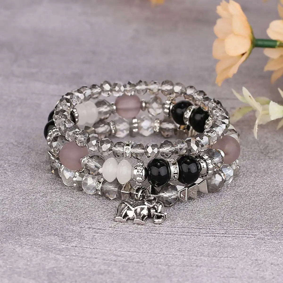 3pcs Boho Bohemian Pink Butterfly Pendant Charm Beads Bracelets Set For Women Stone Wristband Bracelet Bangles Pulseras Feminina