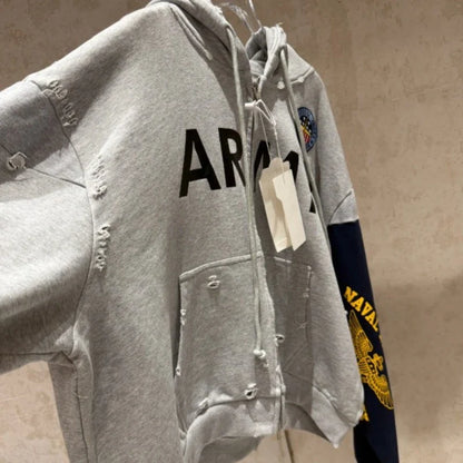 Patchwork Army Vintage Damaged Hoodie