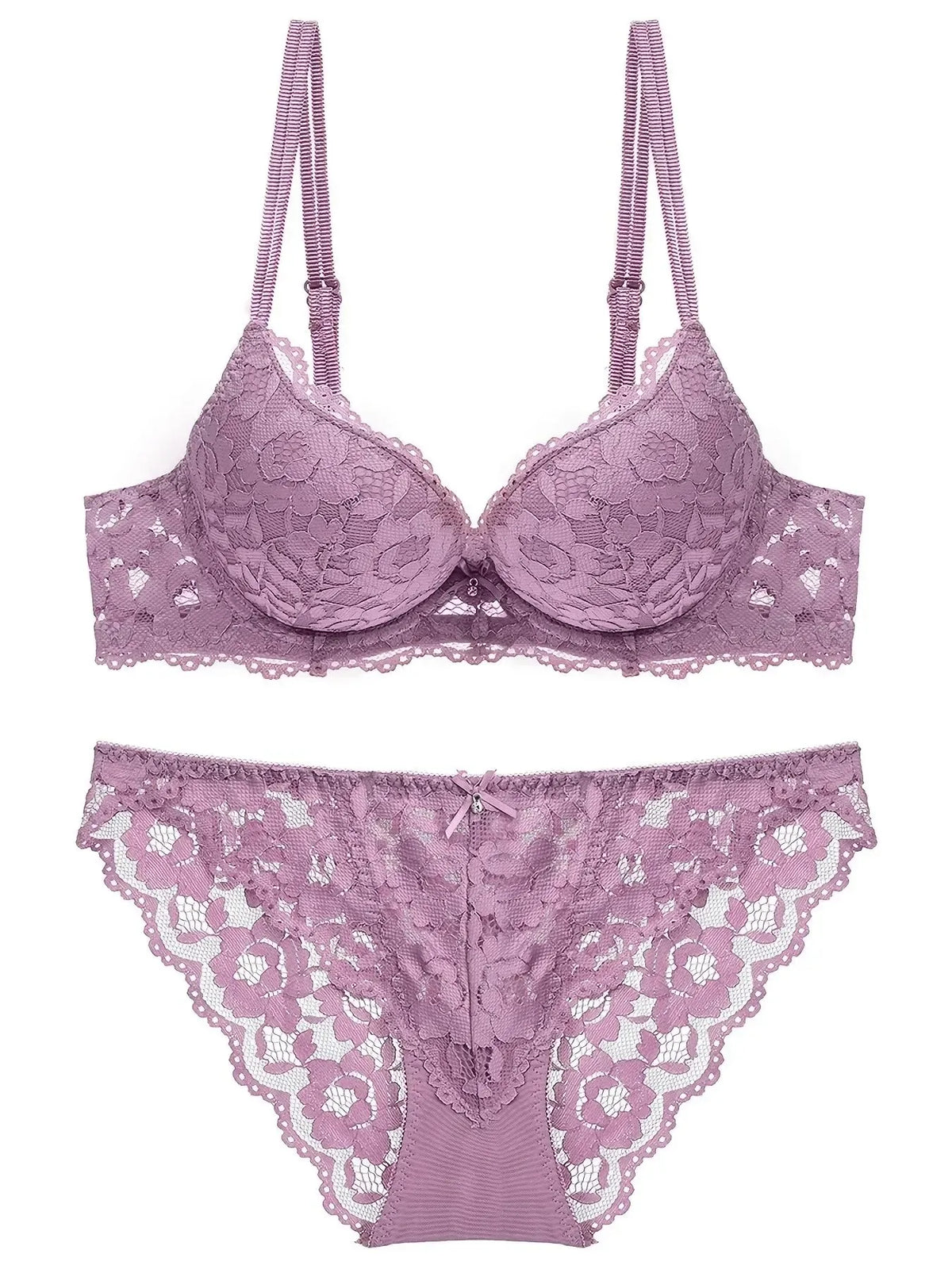 1 Set Elegant Lace Embroidery & Breathable Fabric Lingerie Set: Push-Up Bra, Drop Waist Sheer Panty - Ultimate Valentine's Day