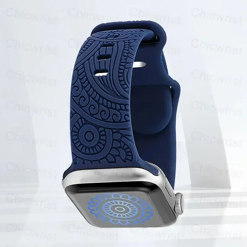 Apple Watch Engraved Silicone Band, Ornamental or Leopard