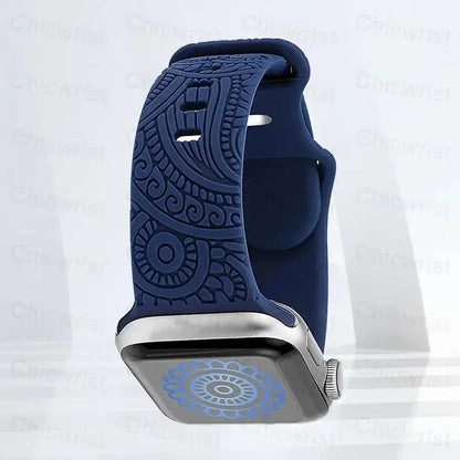 Apple Watch Engraved Silicone Band, Ornamental or Leopard