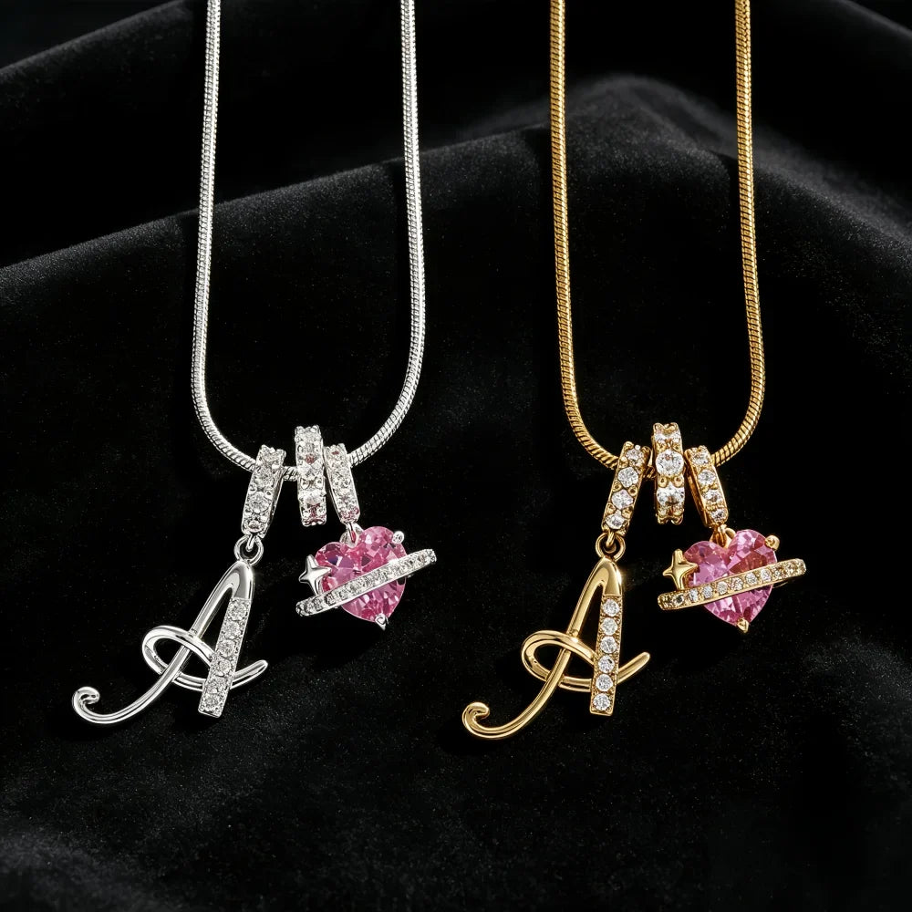 Gold Color Zircon Flower Pendant Necklace Female A-Z 26 Letter Alphabet Wedding Jewelry Gift for Women