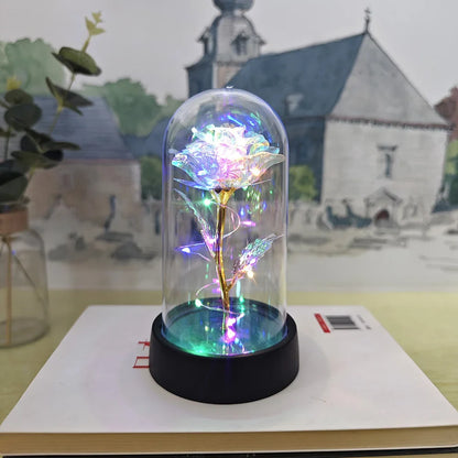 LED Valentine Day Gift For Girlfriend Eternal Rose Light 24K Gold Foil Flower In Glass Cover Mothers Day Wedding Bridesmaid Gift