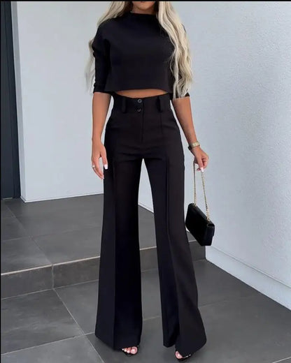 Casual Long Sleeve Shirt Pants Set Office Lady Spring Autumn Fashion