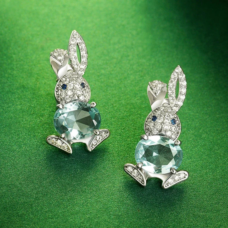 Fashion Shiny Zircon Rabbit Stud Earrings For Women Lovely Animal Bunny Rhinestone Earring Girls Wedding Party New Year Jewelry