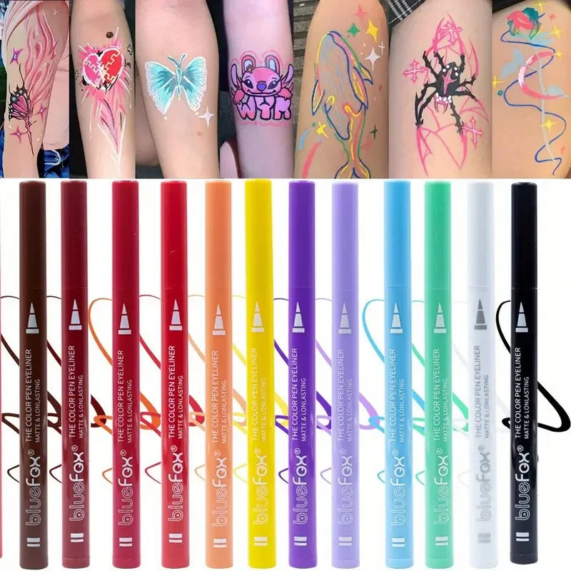 12-Color Waterproof Liquid Eyeliner and Face Paint Pen Set