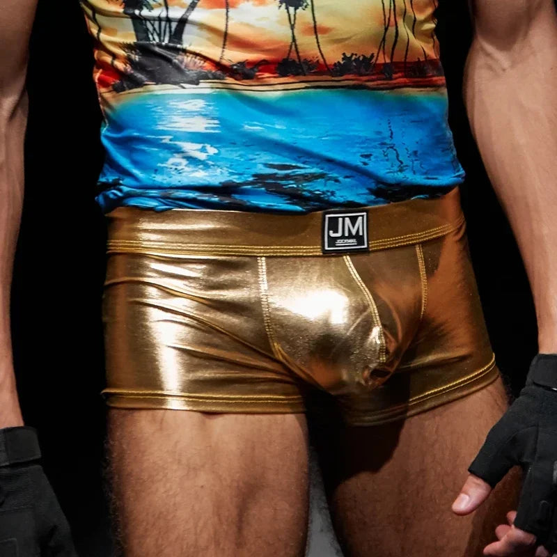 Sexy Men's Faux Black Leather Panties Gay Underwear Man Boxer Briefs Trunks Boxer Shorts and Underpants Boxers