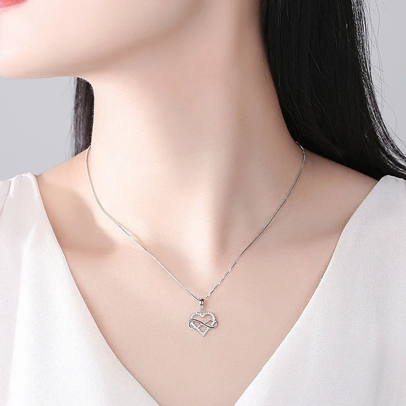 925 Sterling Silver Zircon Fashion Korean Women Elegant Round Pendant Necklace Birthday Jewelry Sterling Silver