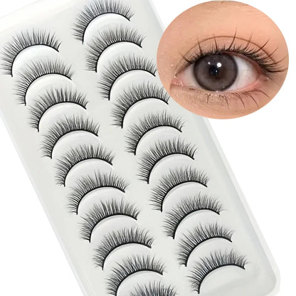 Natural Lashes 10 Pairs Extensions Strip Lashes Natural Look Slender Elongation Eyelashes 6-10mm Cat Eye False Eyelashes