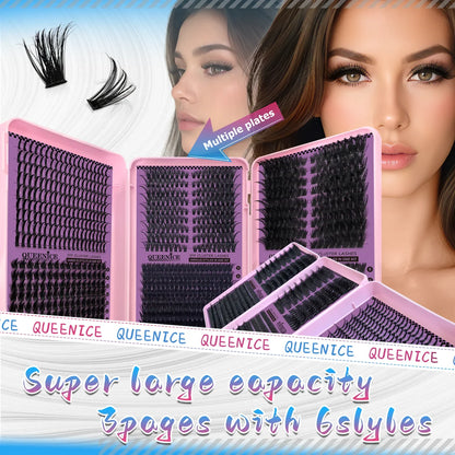 QUEENICE Three Fold Updated New DIY False Eyelash Extension 6 Mixed Styles Fluffy Voluminous Cat eye Spiky lash extensions