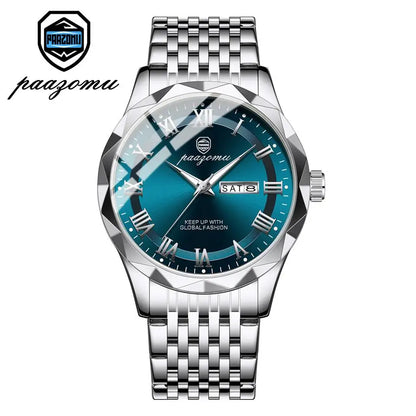 PAAZOMU Top Original Men Watch Waterproof Luminous Date Rectangle Man Wristwatch Mesh Stainless Steel Men's Quartz Watches Male