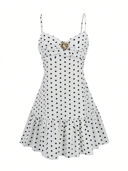 Summer New Women's Polka Dot Mini Dress, Sexy Spaghetti Strap Ruffle