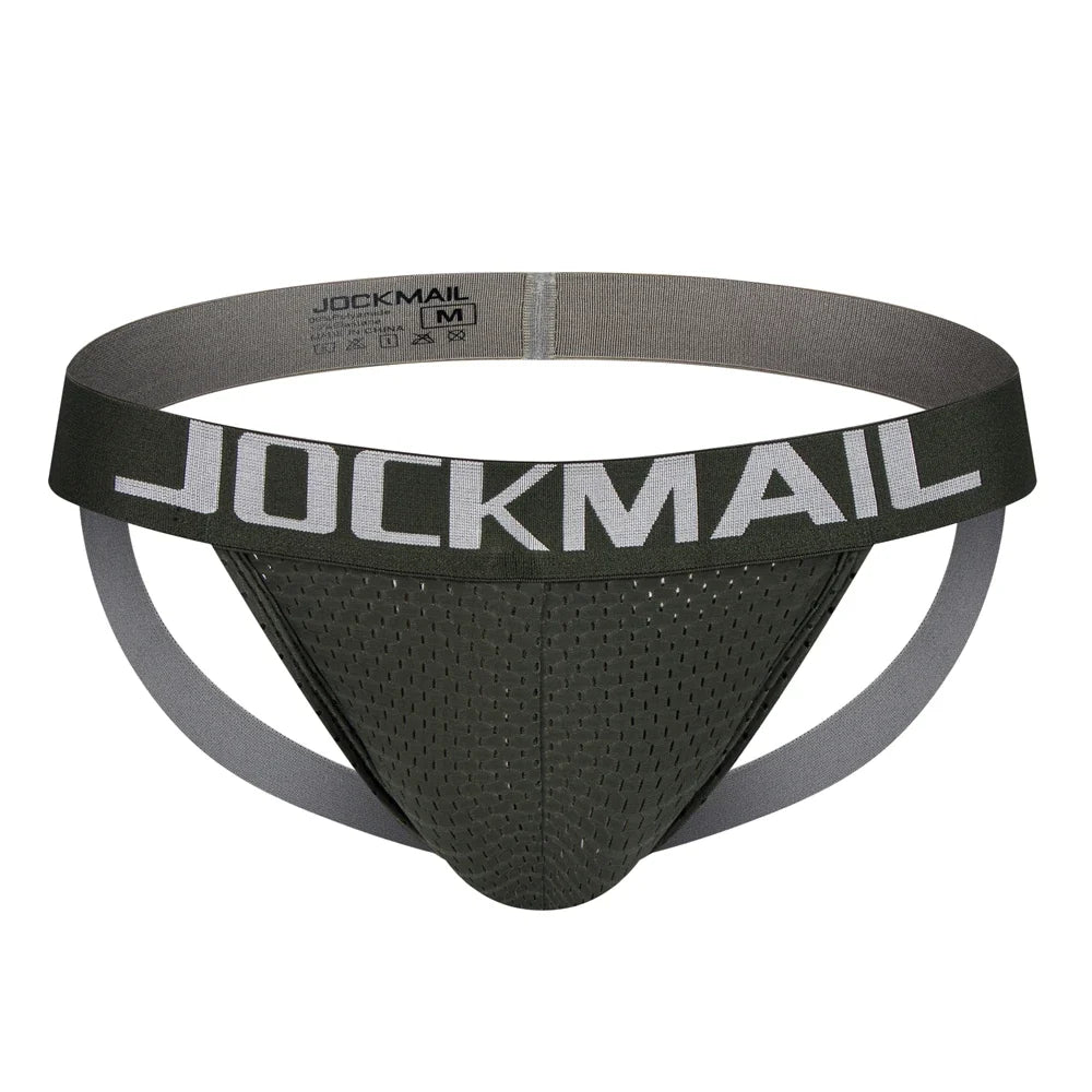 Jockmail Mens Jockstrap Mens Panties Sexy Gay Men Underwear Sissy Calzoncillos Hombre Slip Thong Mesh Low Waist Breathable