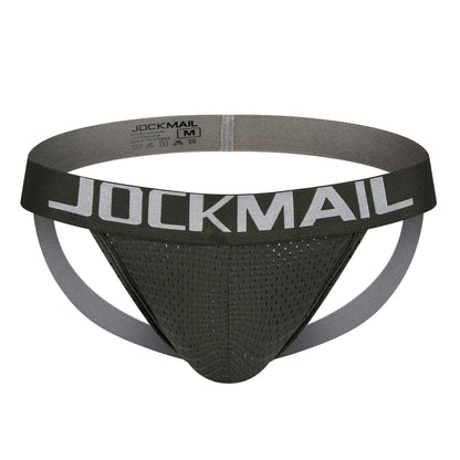 Jockmail Mens Jockstrap Mens Panties Sexy Gay Men Underwear Sissy Calzoncillos Hombre Slip Thong Mesh Low Waist Breathable