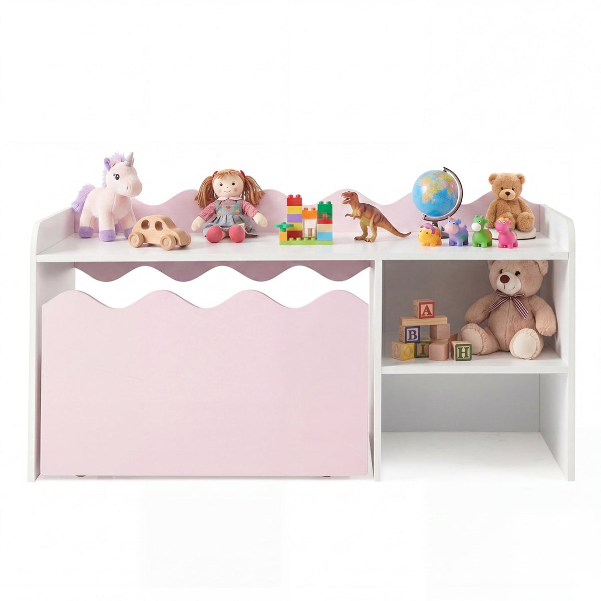 Scalloped Kids Bookshelf and Toy Storage Organizer for Playroom