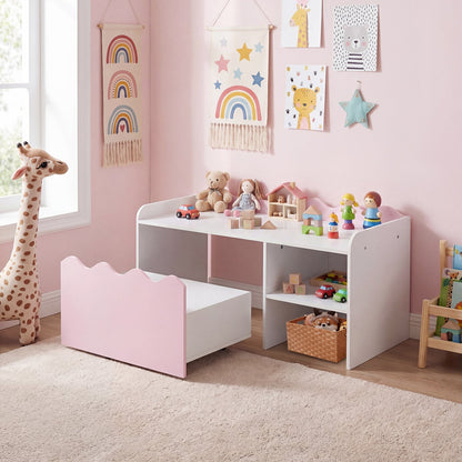 Scalloped Kids Bookshelf and Toy Storage Organizer for Playroom