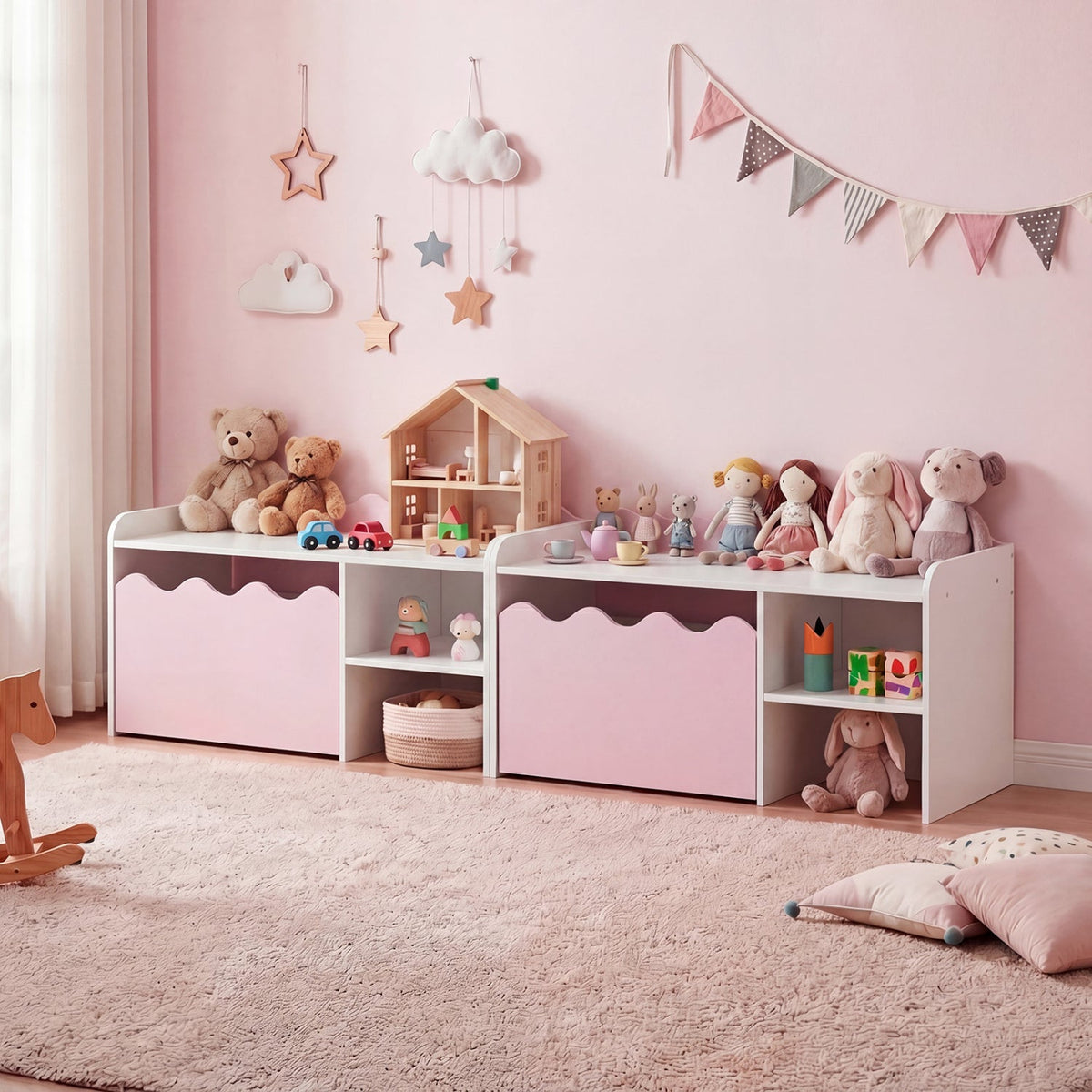 Scalloped Kids Bookshelf and Toy Storage Organizer for Playroom