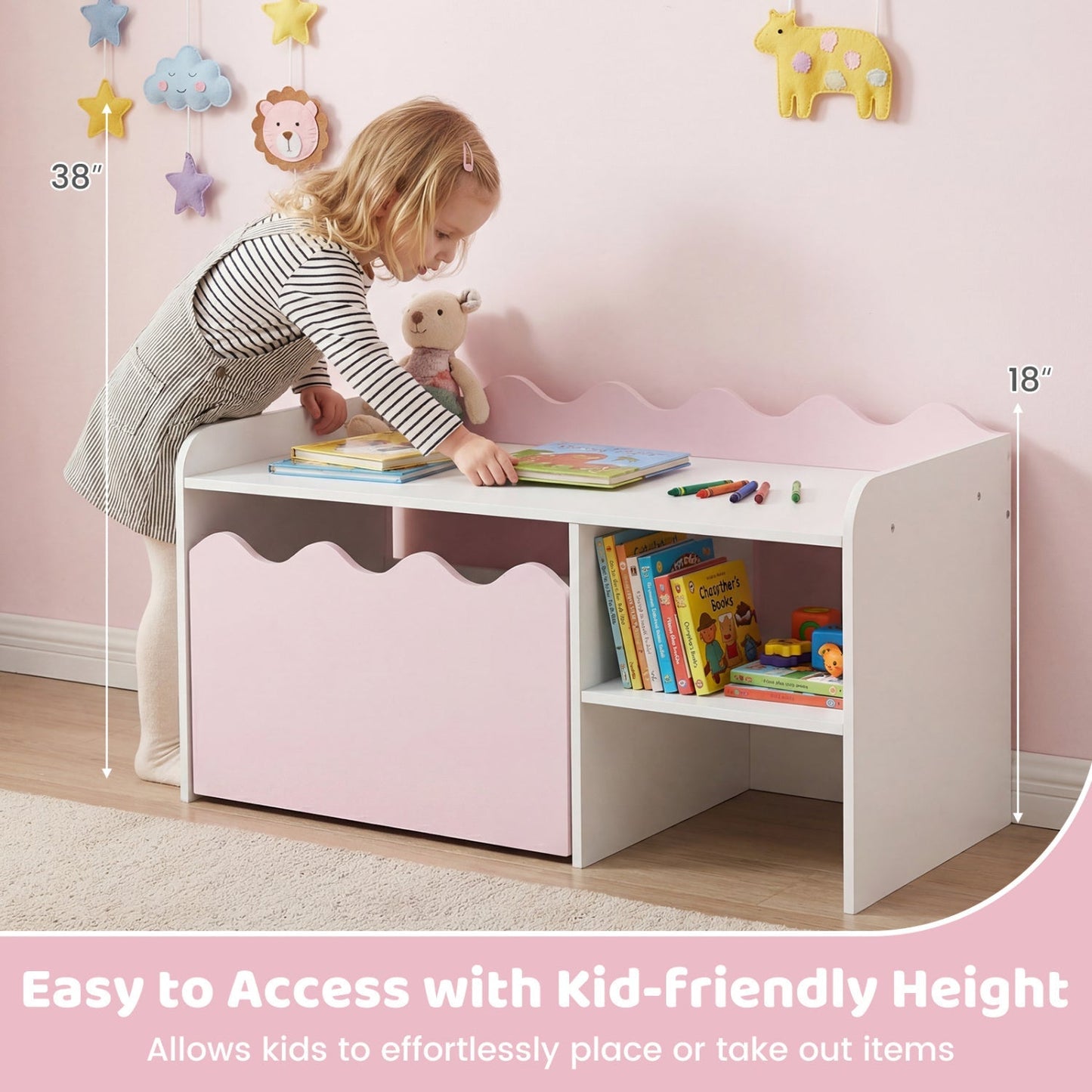 Scalloped Kids Bookshelf and Toy Storage Organizer for Playroom