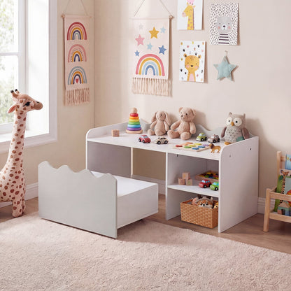 Scalloped Kids Bookshelf and Toy Storage Organizer for Playroom