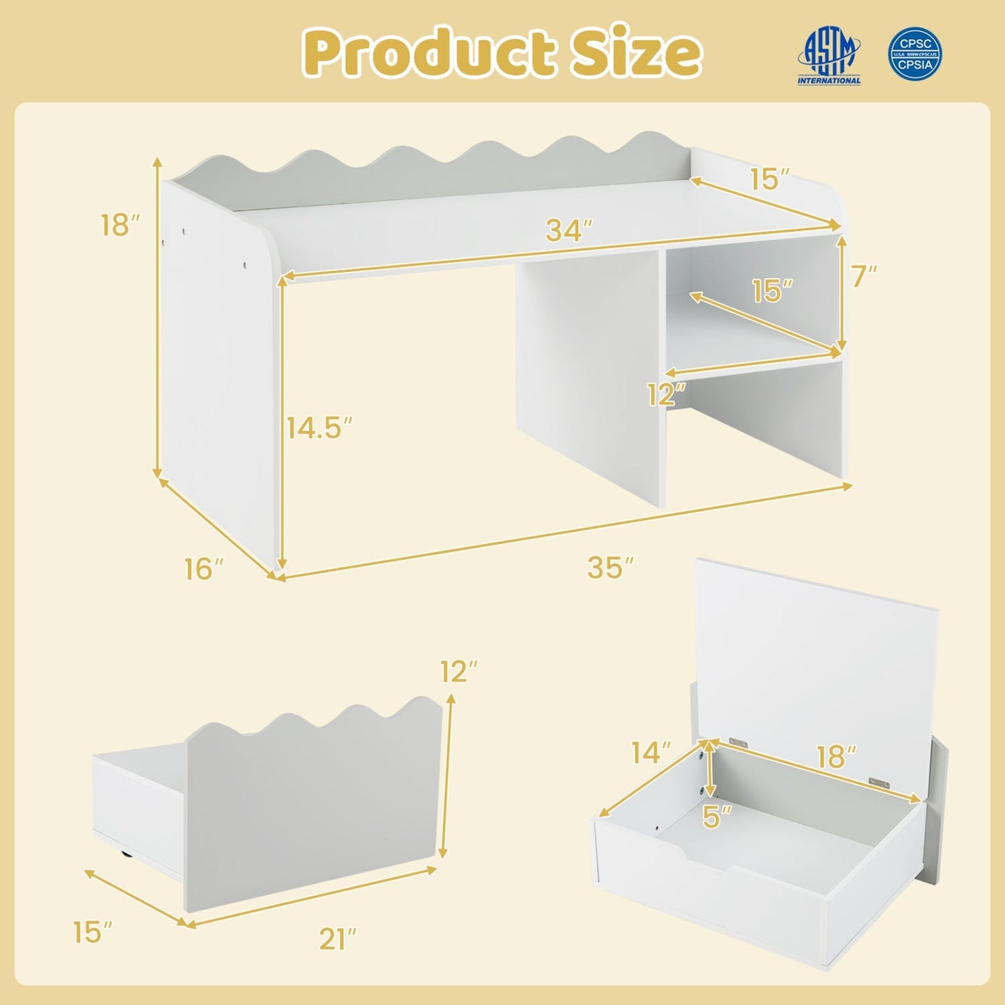 Scalloped Kids Bookshelf and Toy Storage Organizer for Playroom