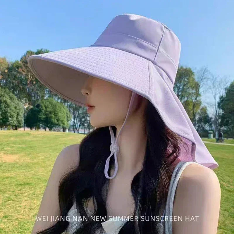 New summer ponytail hat with large brim sun visor women's neck protection fisherman's hat outdoor hat