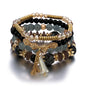 4Pcs Bohemian Women Pink Tassel Bracelet Set For Female I Love You Feather Round Charm Beads Chain Bangle Fashion Party Jewelry