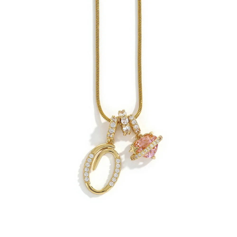 Gold Color Zircon Flower Pendant Necklace Female A-Z 26 Letter Alphabet Wedding Jewelry Gift for Women