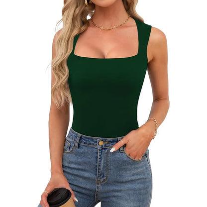 Sexy Slimming T-Shirts for Women Fashion Square Neck Sleeveless Tops Harajuku Tanks Woman Clothes Casual Top Tees Streetwear